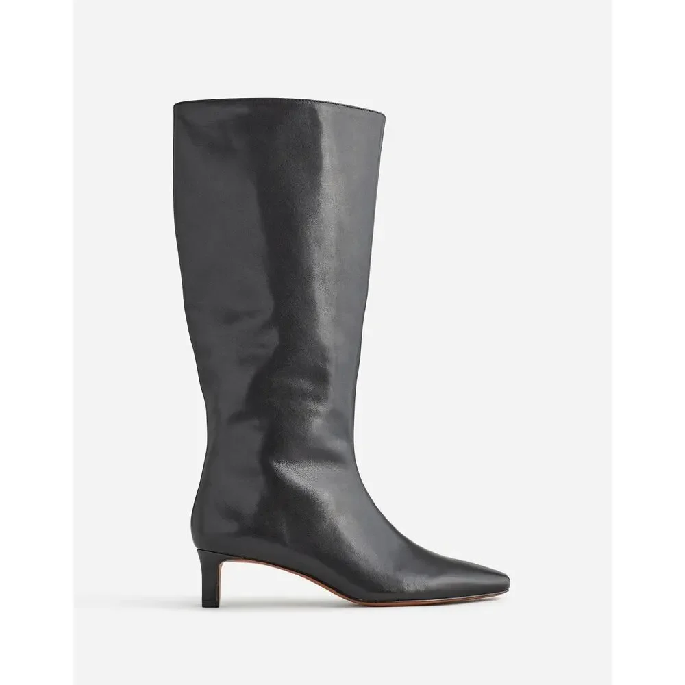 Madewell The Dimes Kitten-Heel Knee-High Boot Extended Calf Leather Black Size 8